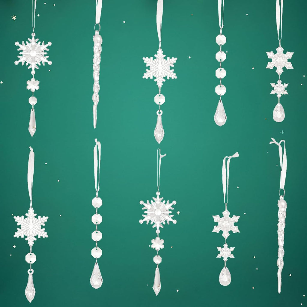 10 Pcs Acrylic Snowflake Icicle Ornaments