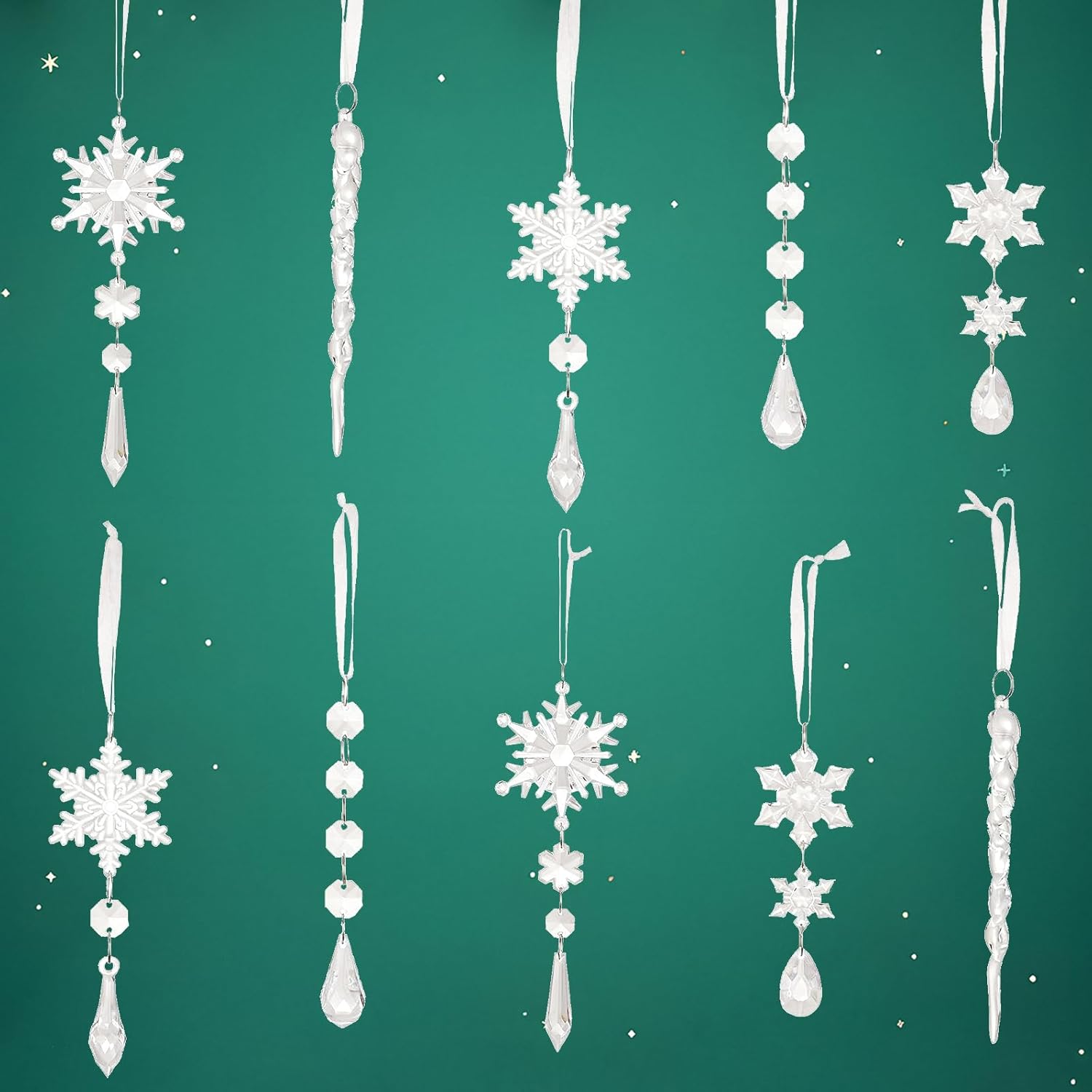 10 Pcs Acrylic Snowflake Icicle Ornaments