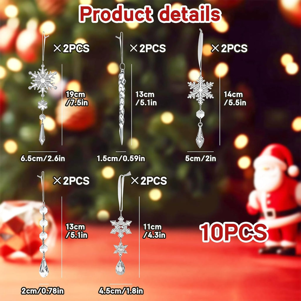 10 Pcs Acrylic Snowflake Icicle Ornaments