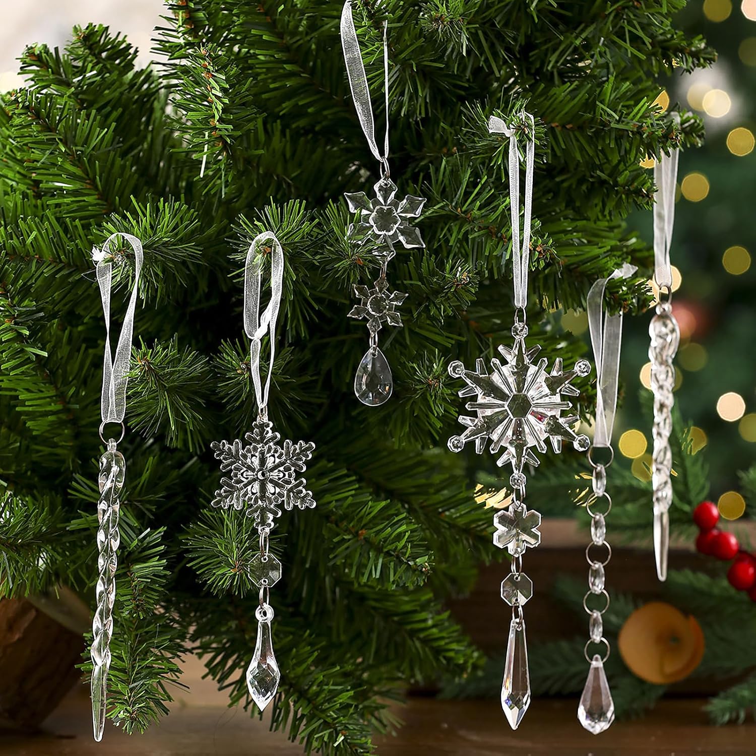 10 Pcs Acrylic Snowflake Icicle Ornaments