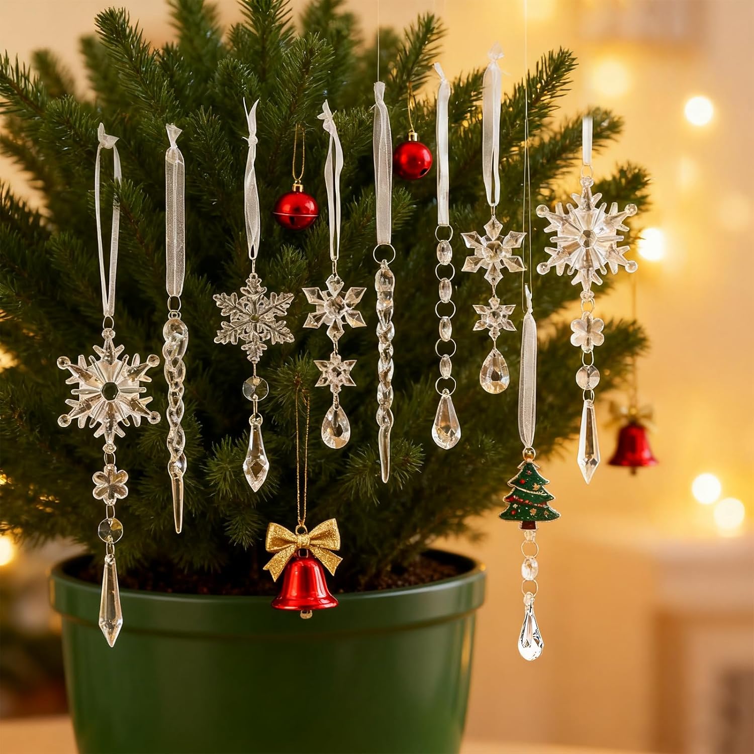 10 Pcs Acrylic Snowflake Icicle Ornaments