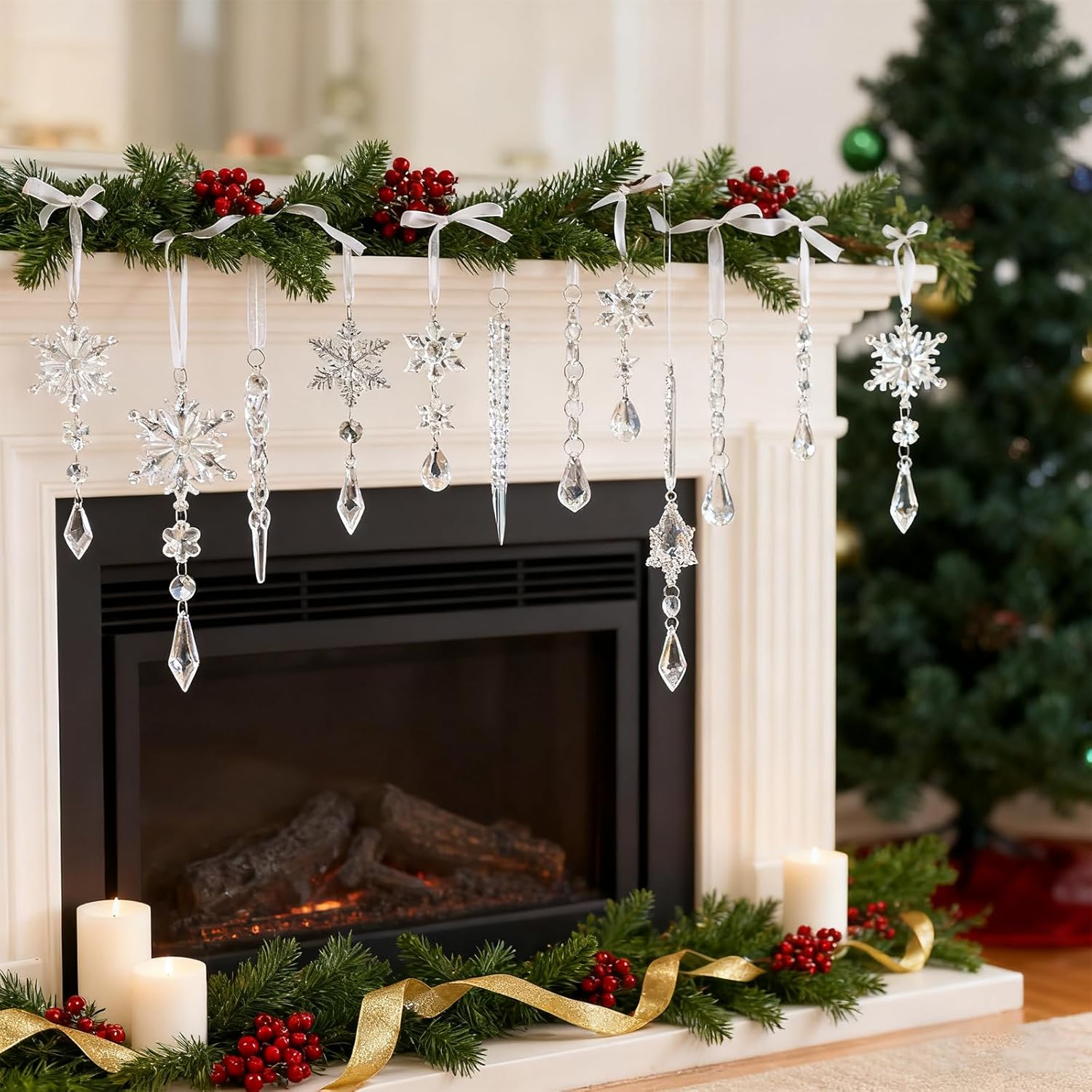 10 Pcs Acrylic Snowflake Icicle Ornaments